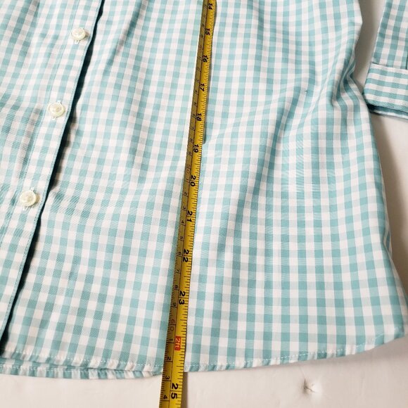Lands' End Supima Cotton Aqua Gingham 3/4 Sleeve Button Up Shirt - Picture 8 of 11